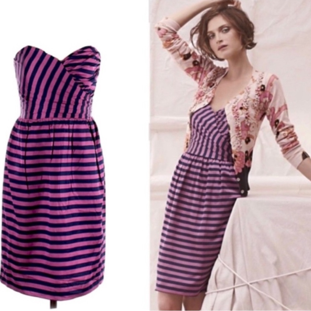 Corey Lynn Calter | Strapless Striped On The Fold Dress Anthropologie Silk Blend